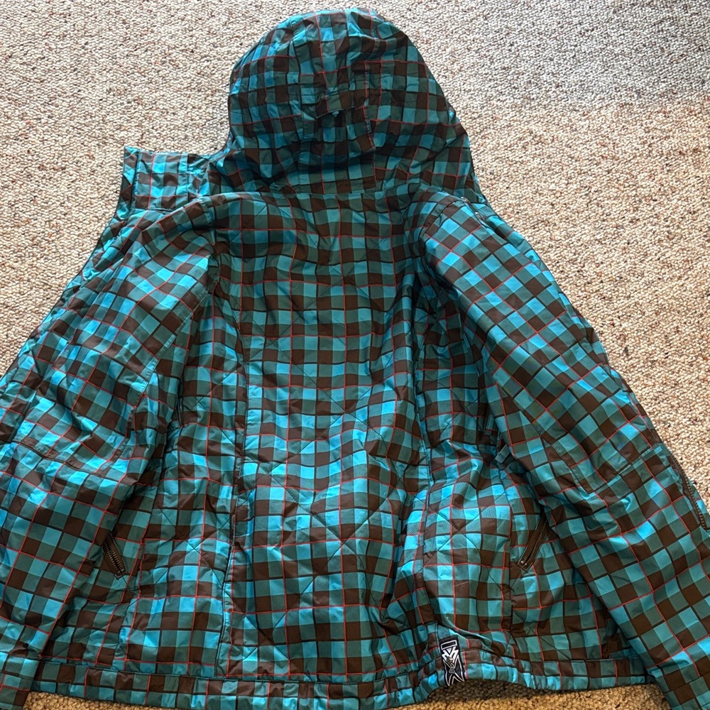 Burton Blue and Brown Checkered Ski Jacket - Picture 4 of 4